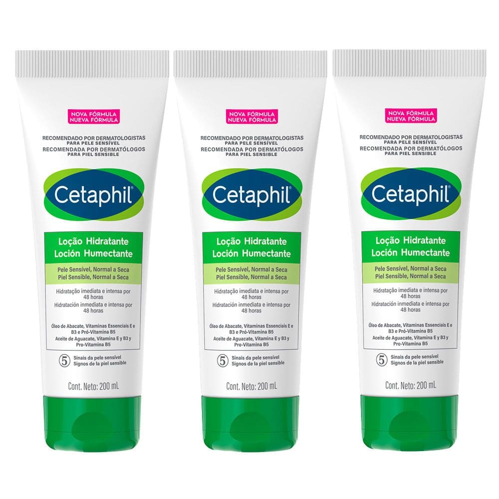 Kit 3 Cetaphil Loção Hidratante Pele Sensível, Norma a Seca 200ml