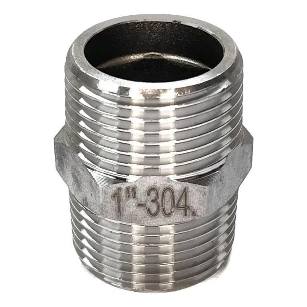 2X Conexão Niple 1 Polegada Aço Inox 304 Duplo Sextavado