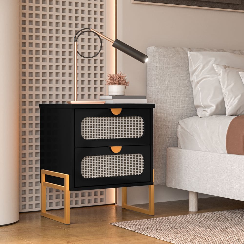 Mesa de Cabeceira Titanium Estilo Industrial com Pés de Ferro - Preto / Dourado