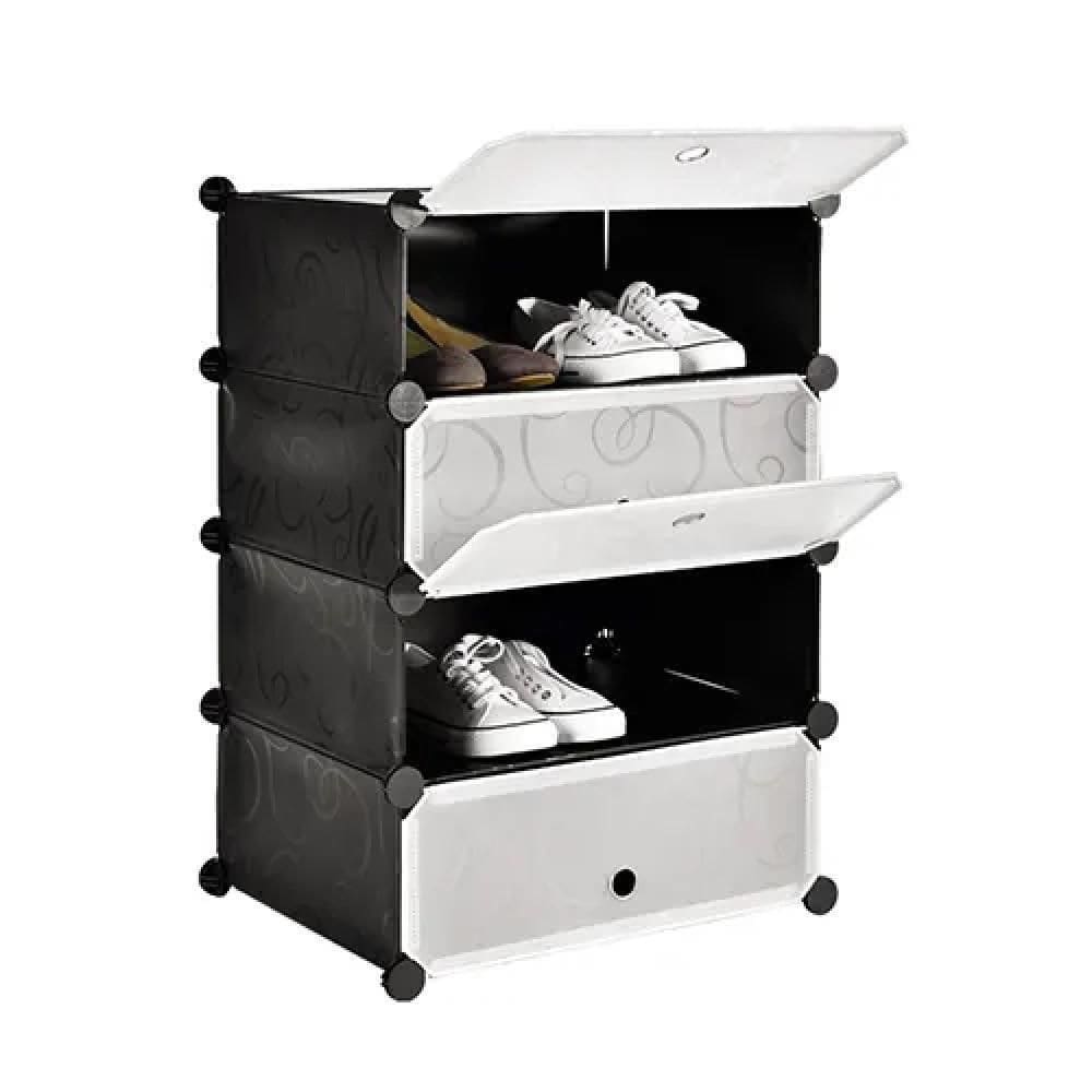 Guarda Roupa Modular 4 Prateleiras Portátil Preto Luxo