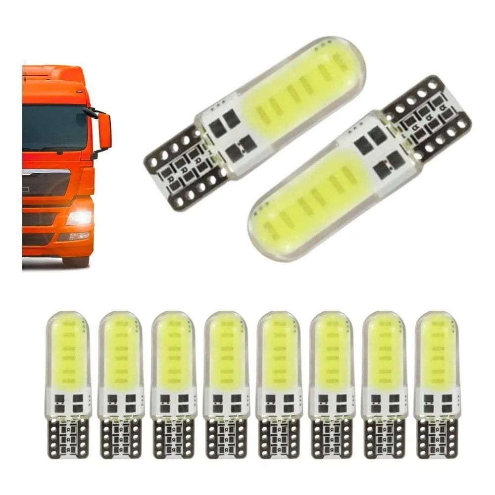 2X Kit 10 Lampada T10 Siliconada Cob Led Branca 24V