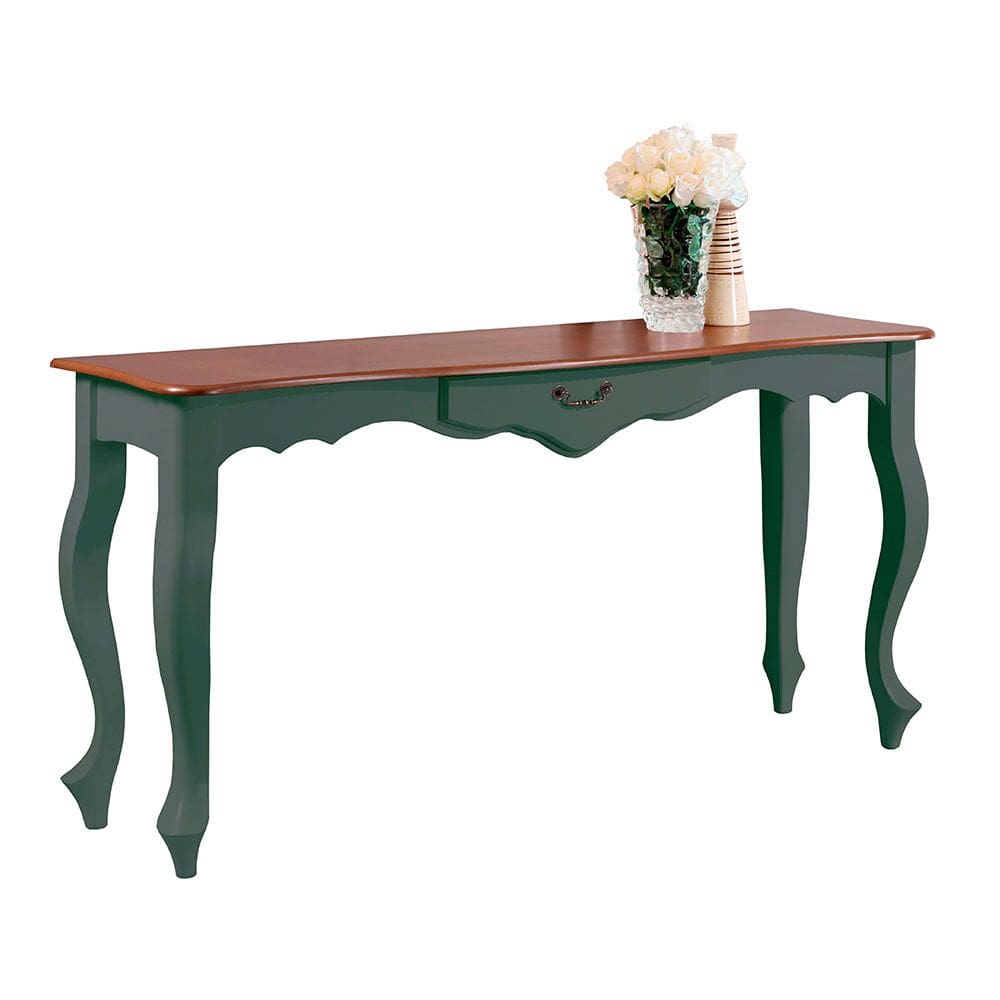Aparador de Sala 136cm com Pés Luis XV e 1 Gaveta 70811 Linz Móveis - Verde Musgo/Imbuia Glazer