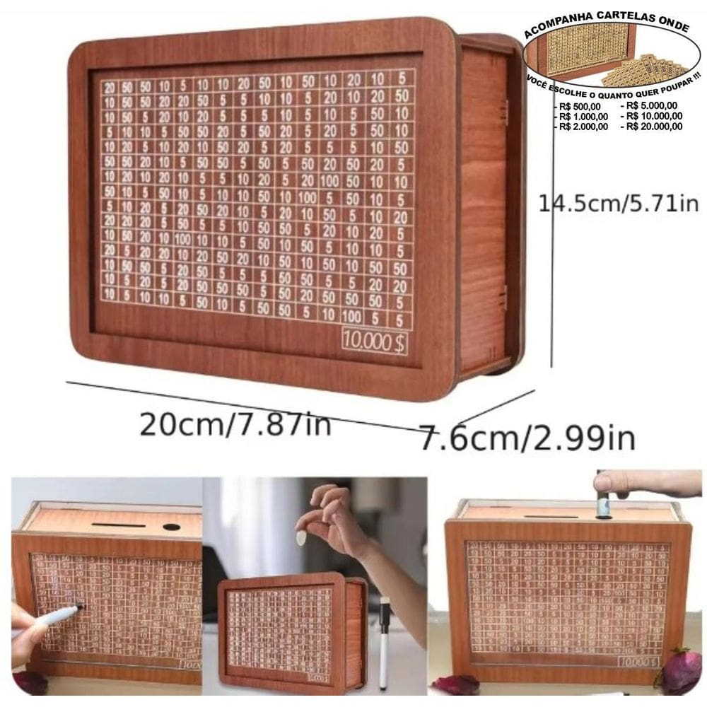 Cofrinho Cofre Guardar Dinheiro Woodbox Japones Poupança Rus