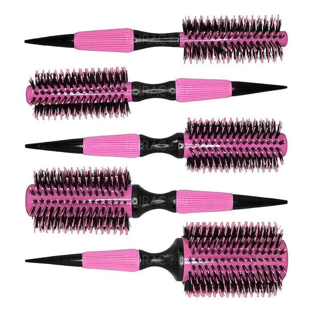 Kit 5 Escovas Profissionais Cabelo Cerdas Javali - Rosas Cor