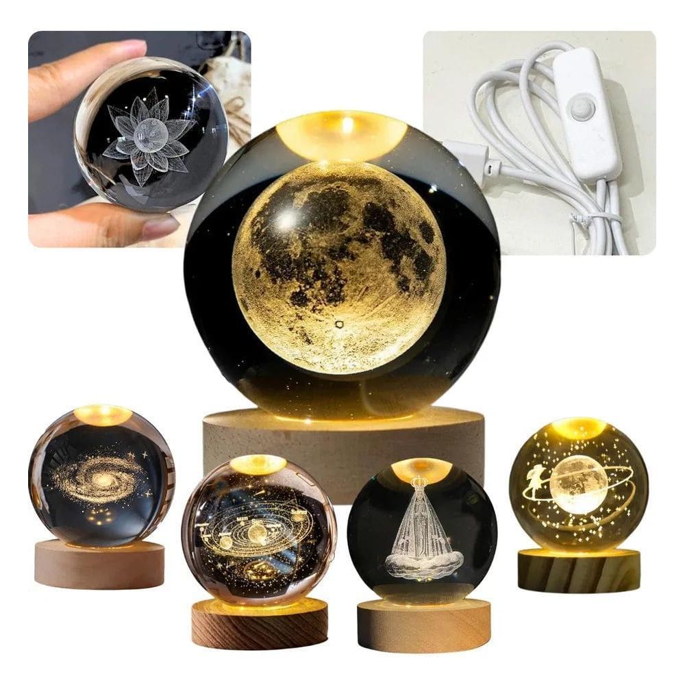 2X Luminária Bola De Cristal Abajur Mesa Quarto Decorativa B
