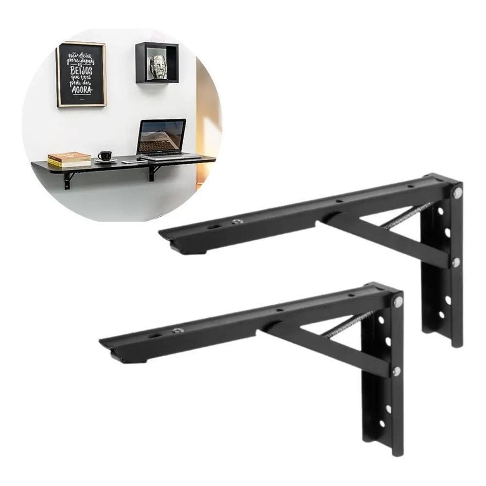 Retratil Suporte Mão Francesa Reforçada 35Cm Dobrável Preto