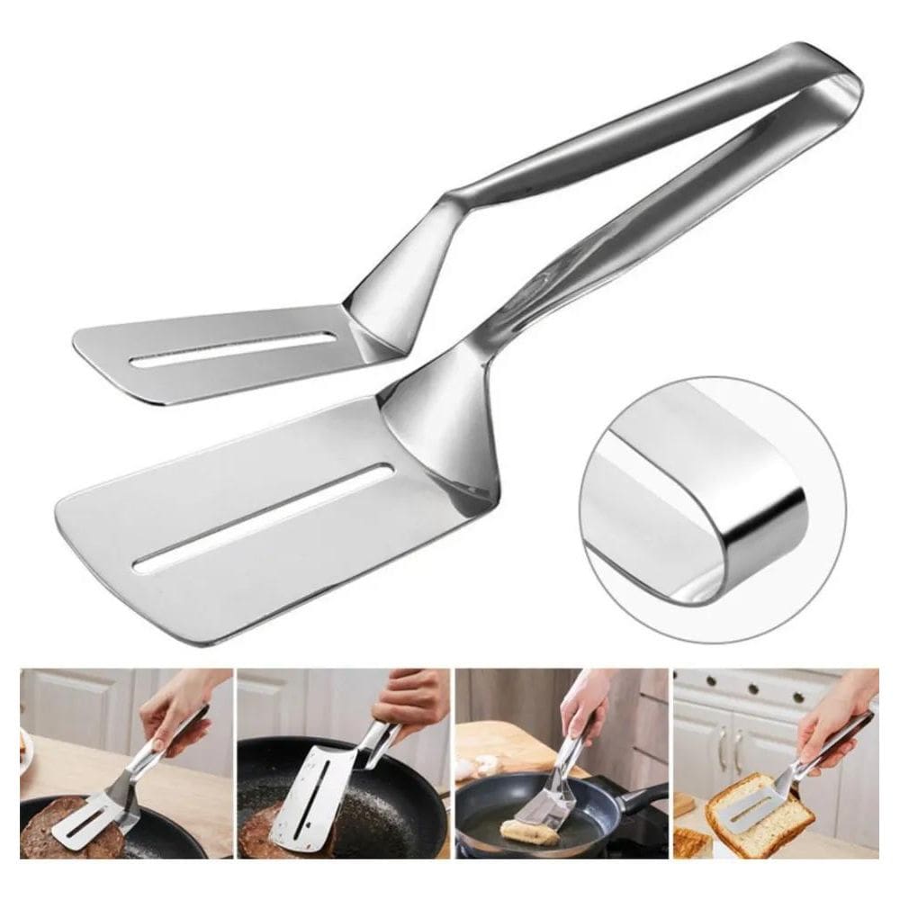 2X Pegador Em Pinça Para Carnes Pizzas Em Aço Inox Prateado