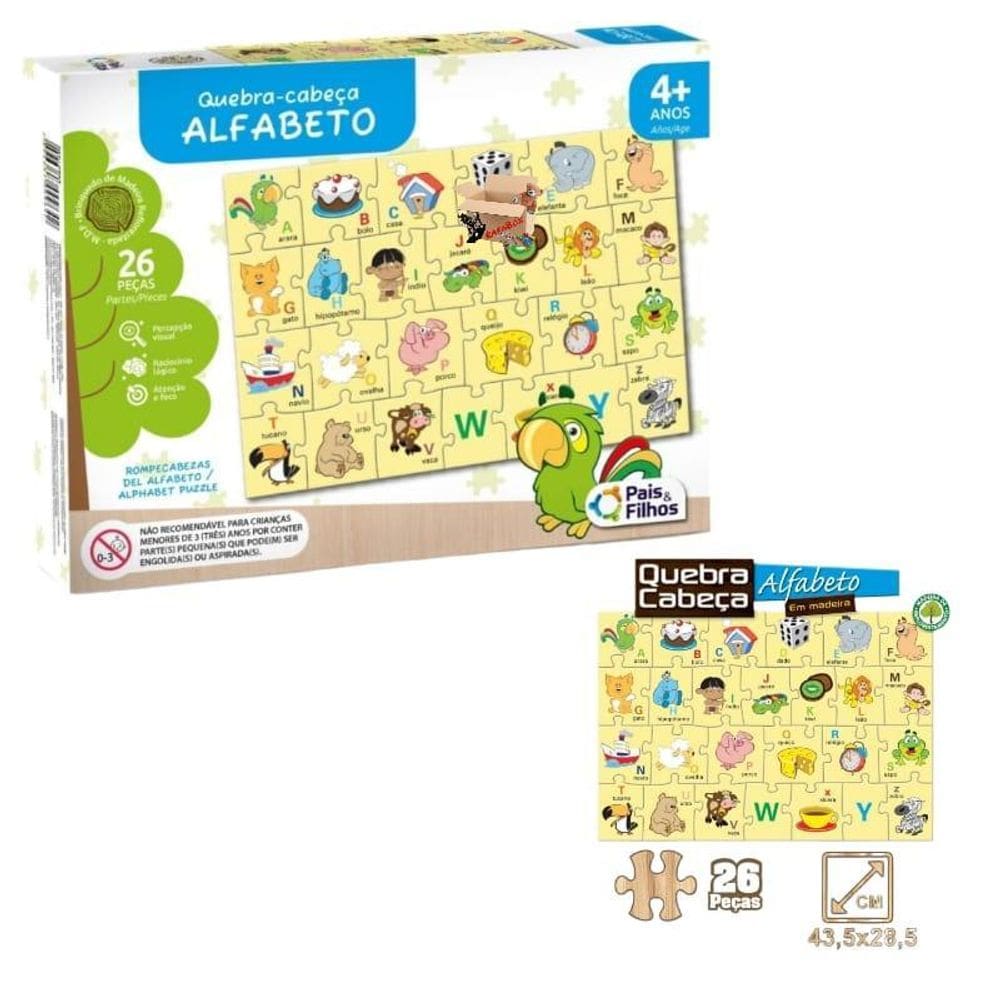 Quebra Cabeça De Madeira: Alfabeto Completo Para Crianças