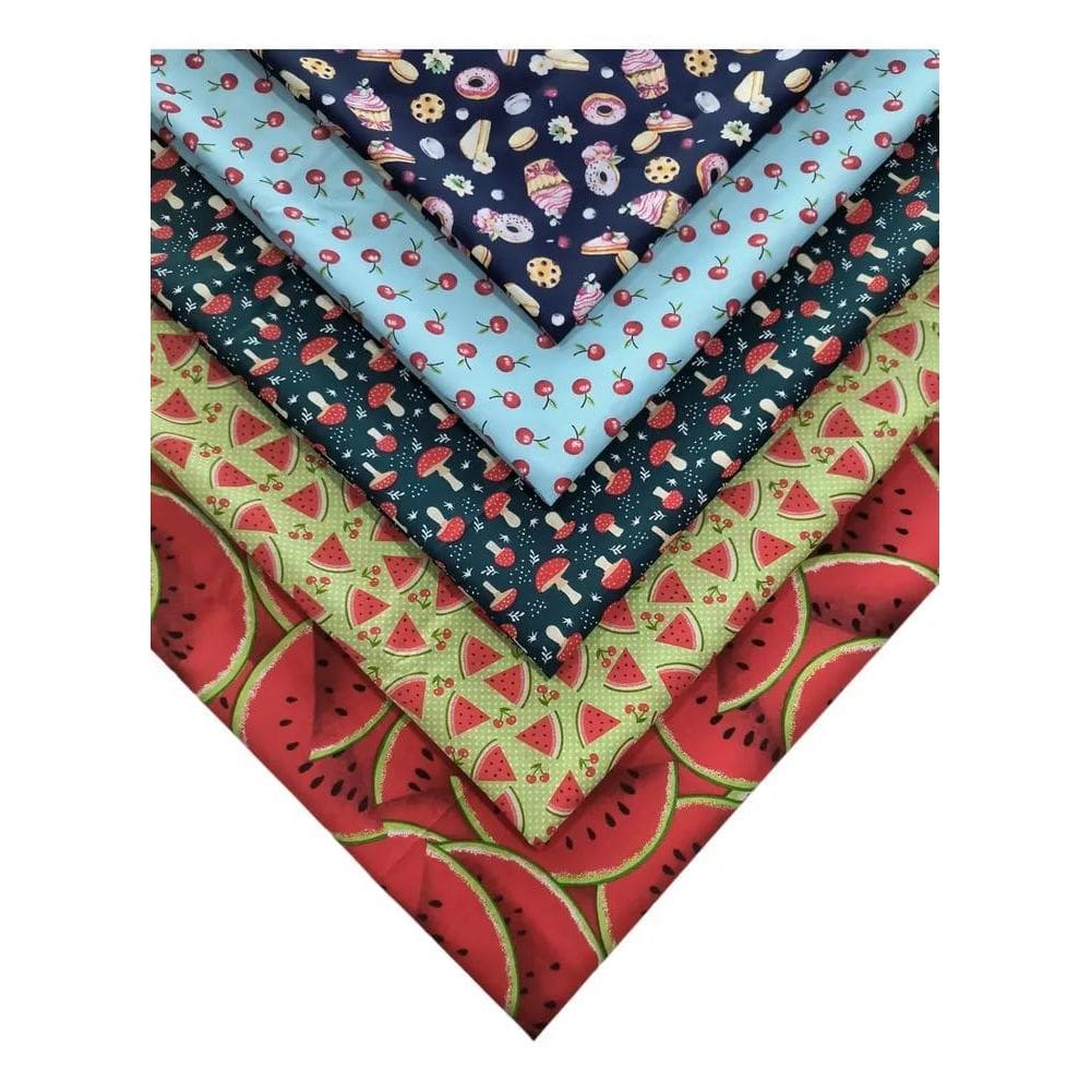 Kit Tecido Tricoline Com 5 Cortes 50X75Cm Estampa De Fruta