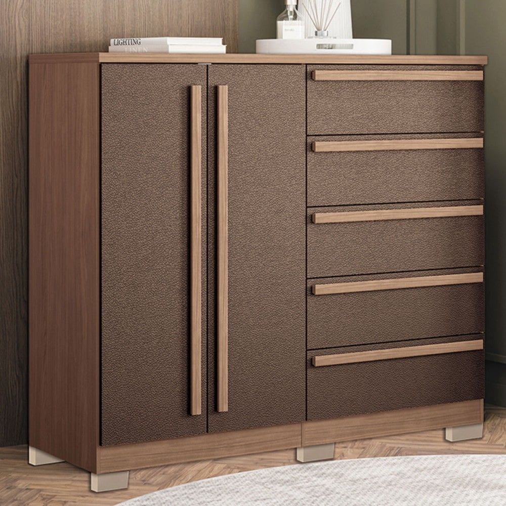 Cômoda Málaga Gold 2 Portas 5 Gavetas Wood/Terracota - Santos Andirá