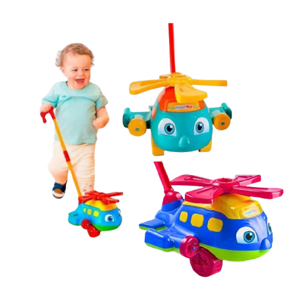 Brinquedo Bebe Infantil Helicóptero Empurrar Puxar C/ Haste
