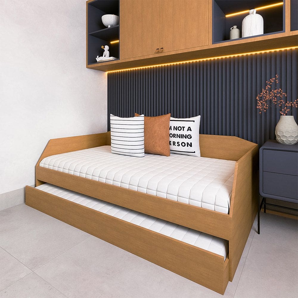 Sofá Cama com Cama Auxiliar Americano Luxo em Mdf Resistente Nobre Amendoa