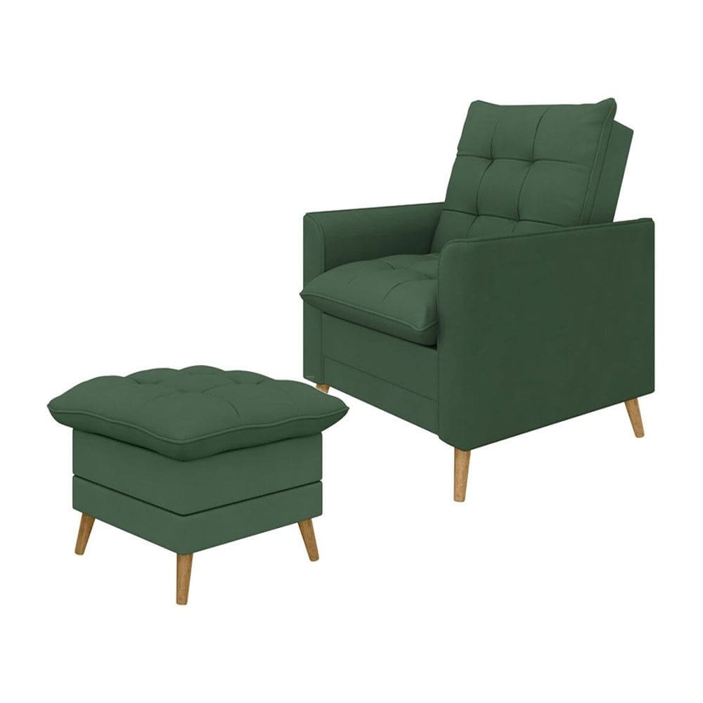 Poltrona Decorativa York c/ Puff em Veludo e Fibras de Silicone Just Time