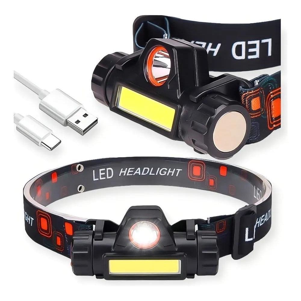 2X Lanterna Cabeça Capacete Recarregavel Led T6 + 1 Led Cob