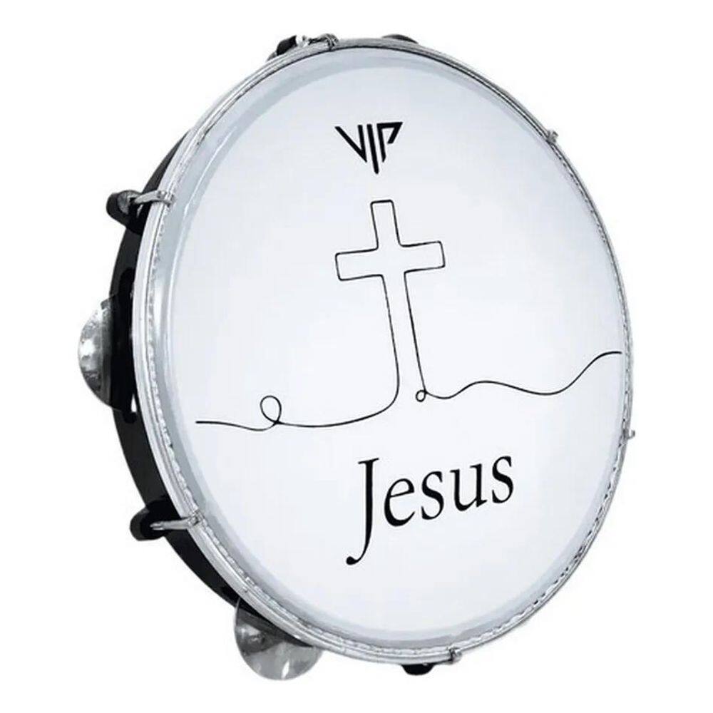 2X Pandeiro Profissional 10 Polegadas Pele Leitosa Jesus Vip