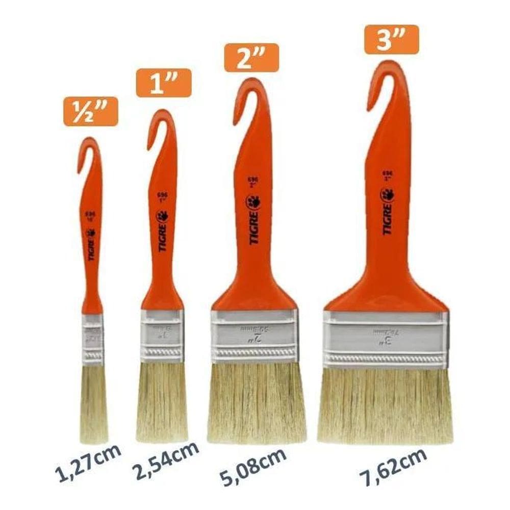 2X Kit 4 Pincel Trincha Branca Pintura Tiger 696 Verniz Made
