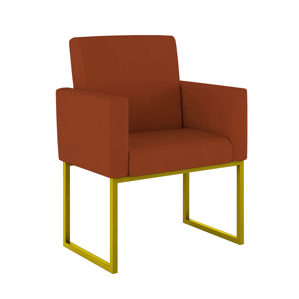 Poltrona Decorativa Nina Suede com Base de Ferro Dourado