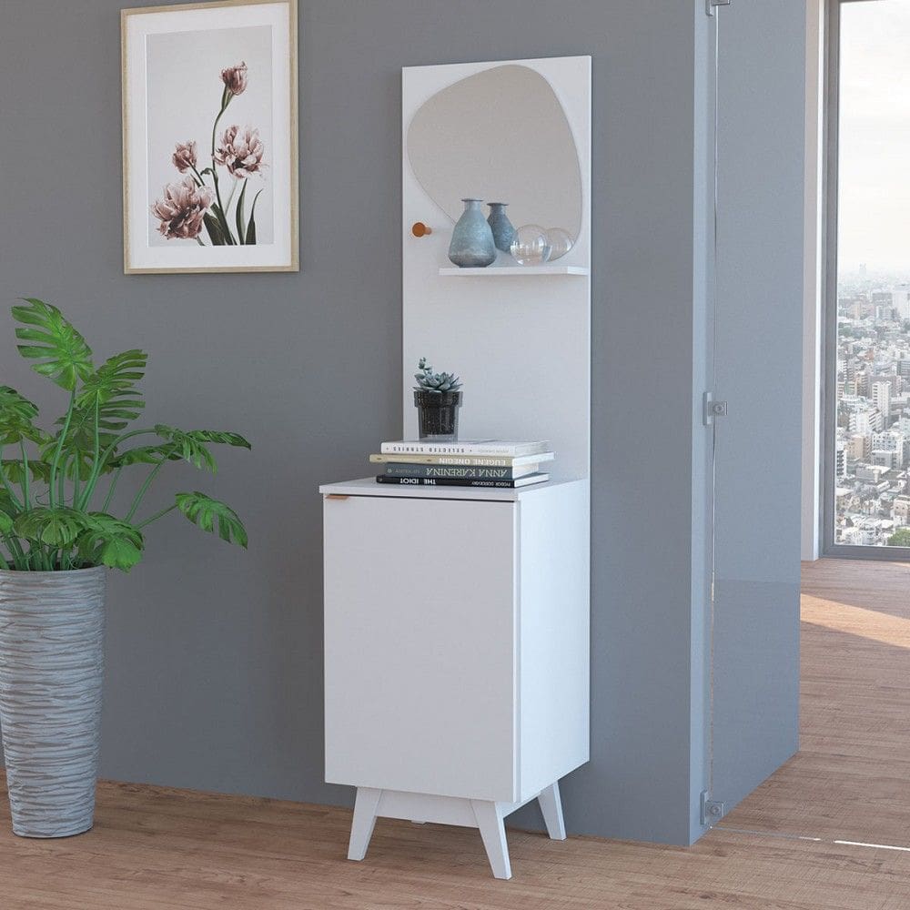 Aparador 1 Porta 1 Prateleira com Espelho Ap2312 Branco - Tecno Mobili