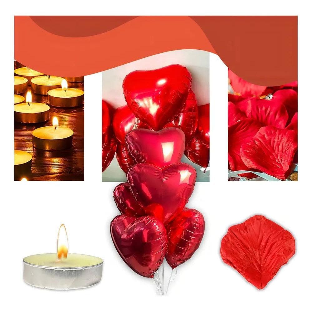 2X Kit Romântico - 400 Pétalas De Rosas + 12 Velas + 7 Balõe