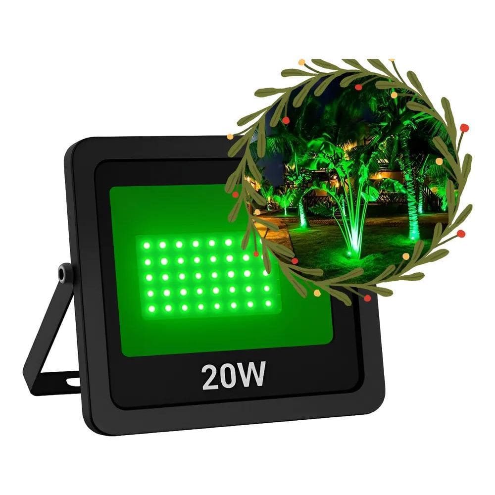 2X Refletor Holofote Led 20W Cor Luz Verde Jardim Decoração