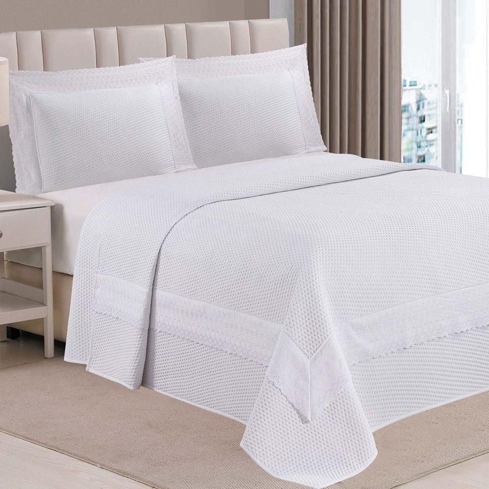 Kit Cobre Leito Colcha Jovial Queen Dupla Face 3 Peças - Branco - 100% Poliéster