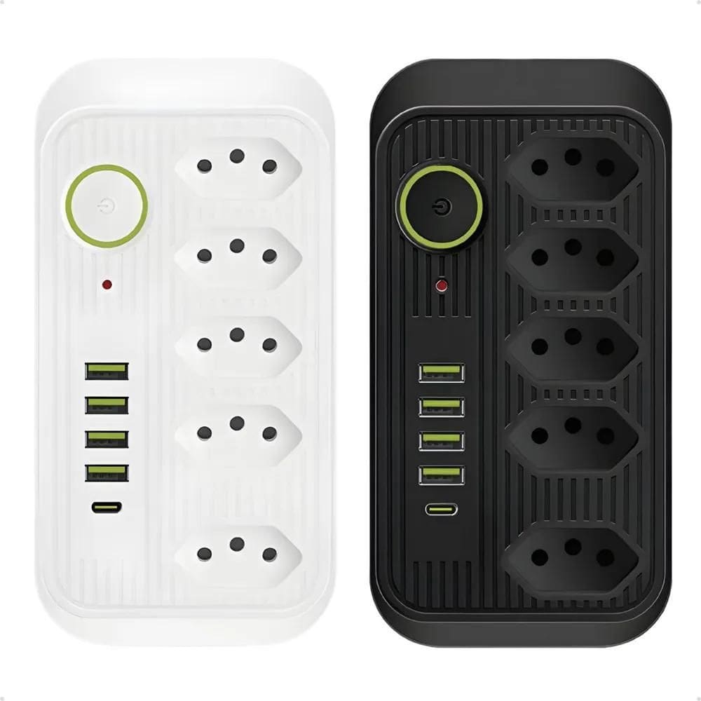 2X Extensão 5 Tomadas E 4 Usb 1 Pd Led Bivolt Power 110V/220