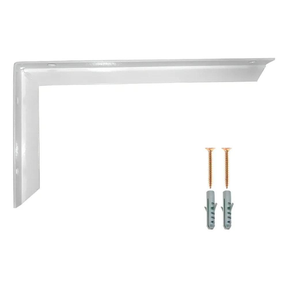 2 Suporte Mão Francesa Reforçada 30Cm Branca + Parafusos