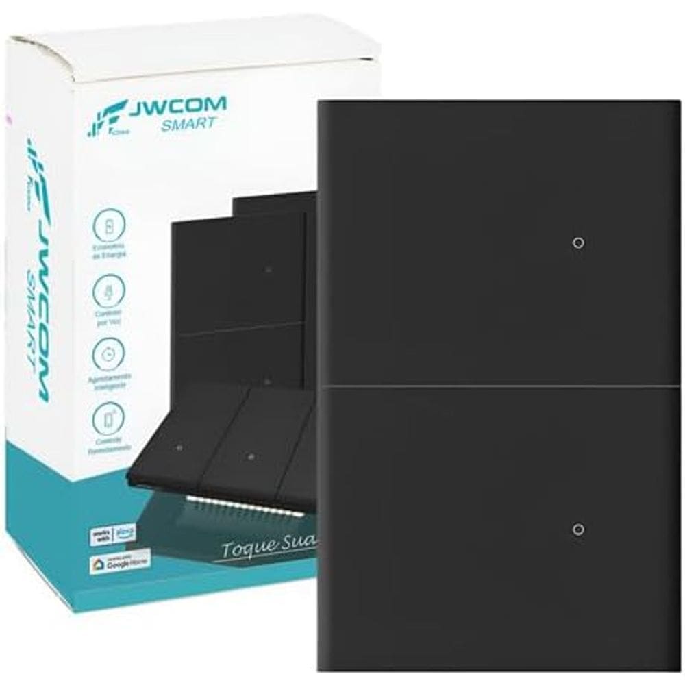 Interruptor Inteligente Tecla Física WIFI 2 Botões PRETO jwcom SA-WF216B-PT Compativel com Alexa