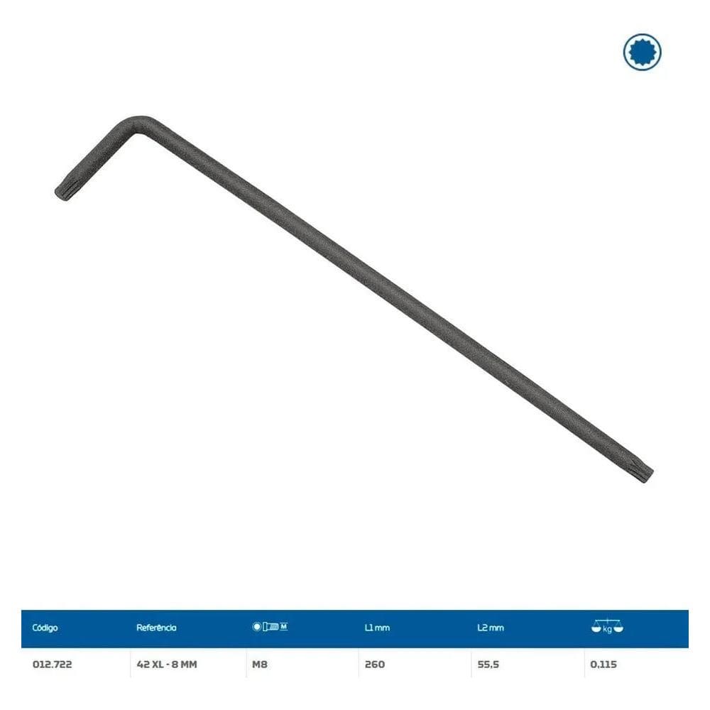Chave L Multidentada Xzn 8Mm Longa Gedore