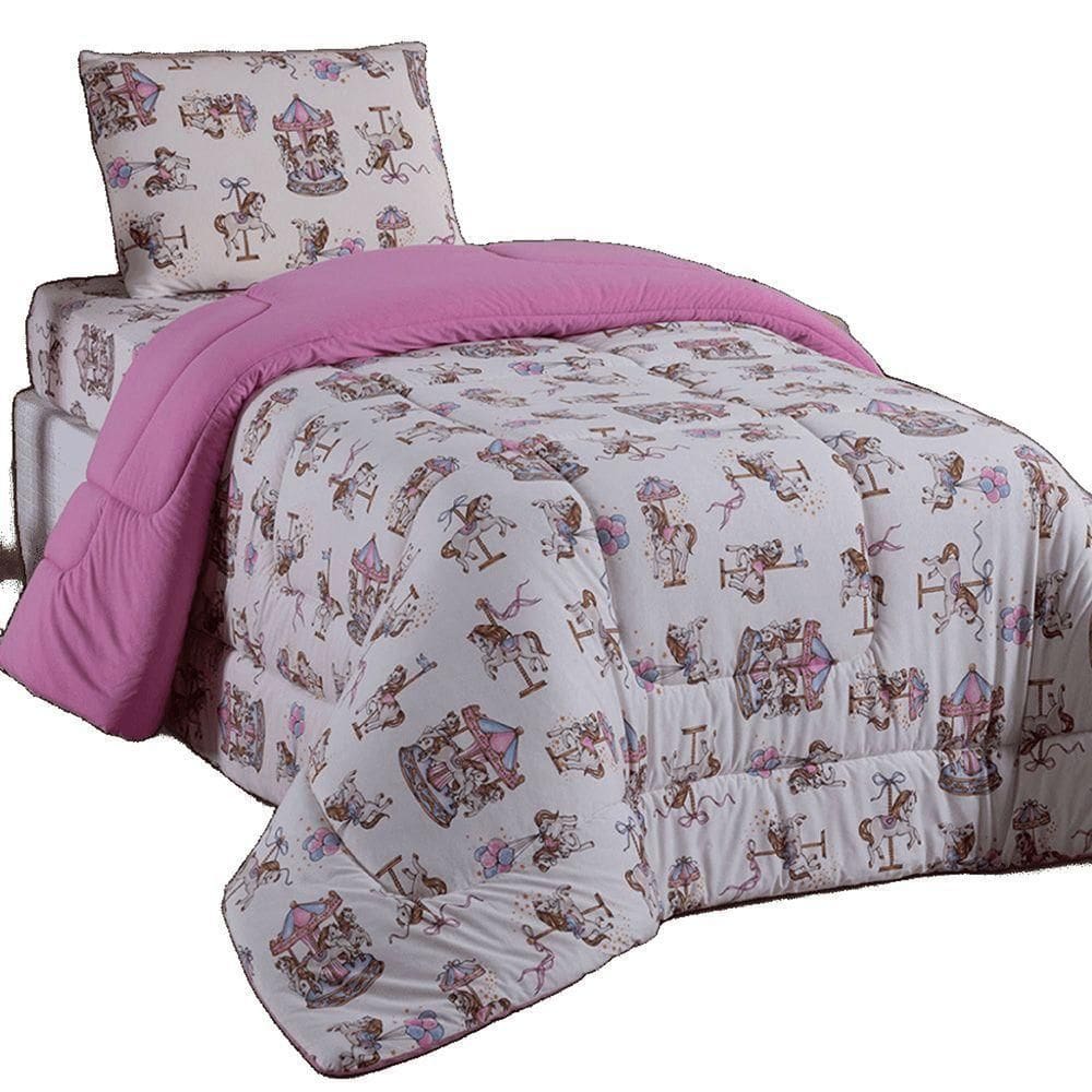 Edredom Mimos Solteiro Dupla Face Malha Manta Soft Carrosel - 100% Algodão