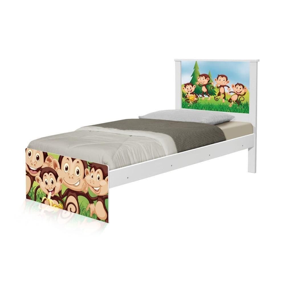 Cama Solteiro Adesivada Safari Macaquinhos Com Colchão