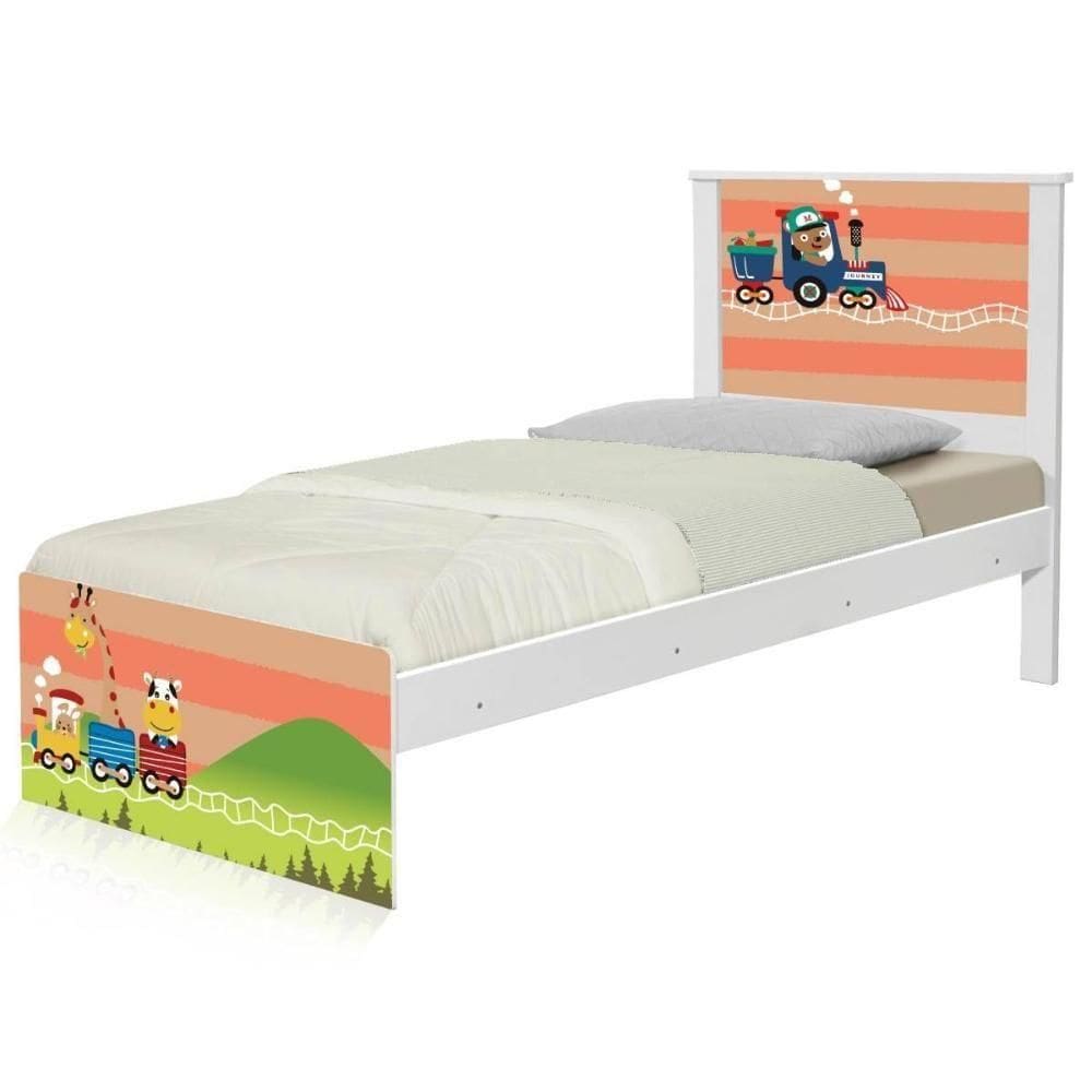 Cama Solteiro Com Cabeceira Adesivada Trenzinho