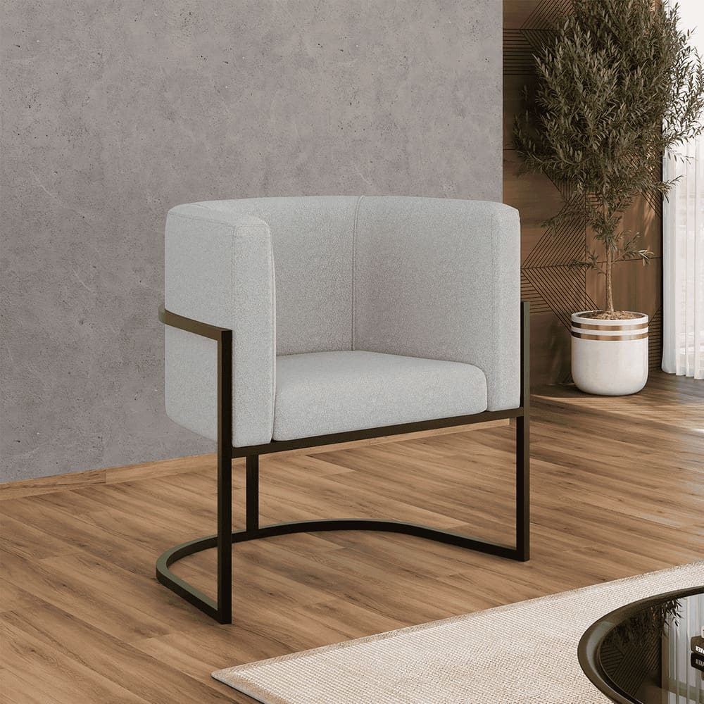 Poltrona Bouclê Decorativa Lua Recepção Base de Ferro Black