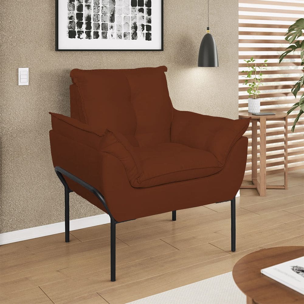 Poltrona Sofá Luxo Base Metal Preto Recepção Escritório