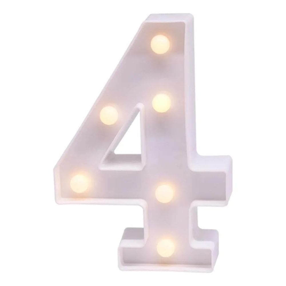 2X Luminária Decorativa Led 3D Número 4 Branca 21Cm Decor Fe