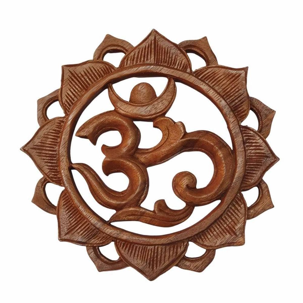 Mandala Om Flor De Lótus De Madeira Suar 25Cm