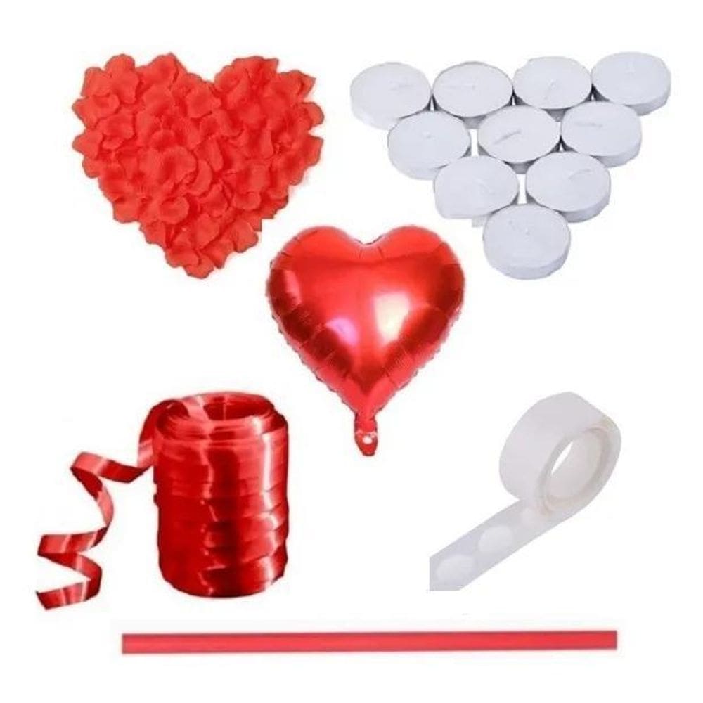 2X Kit Romântico - 500 Pétalas De Rosas + 12 Velas + 6 Balõe