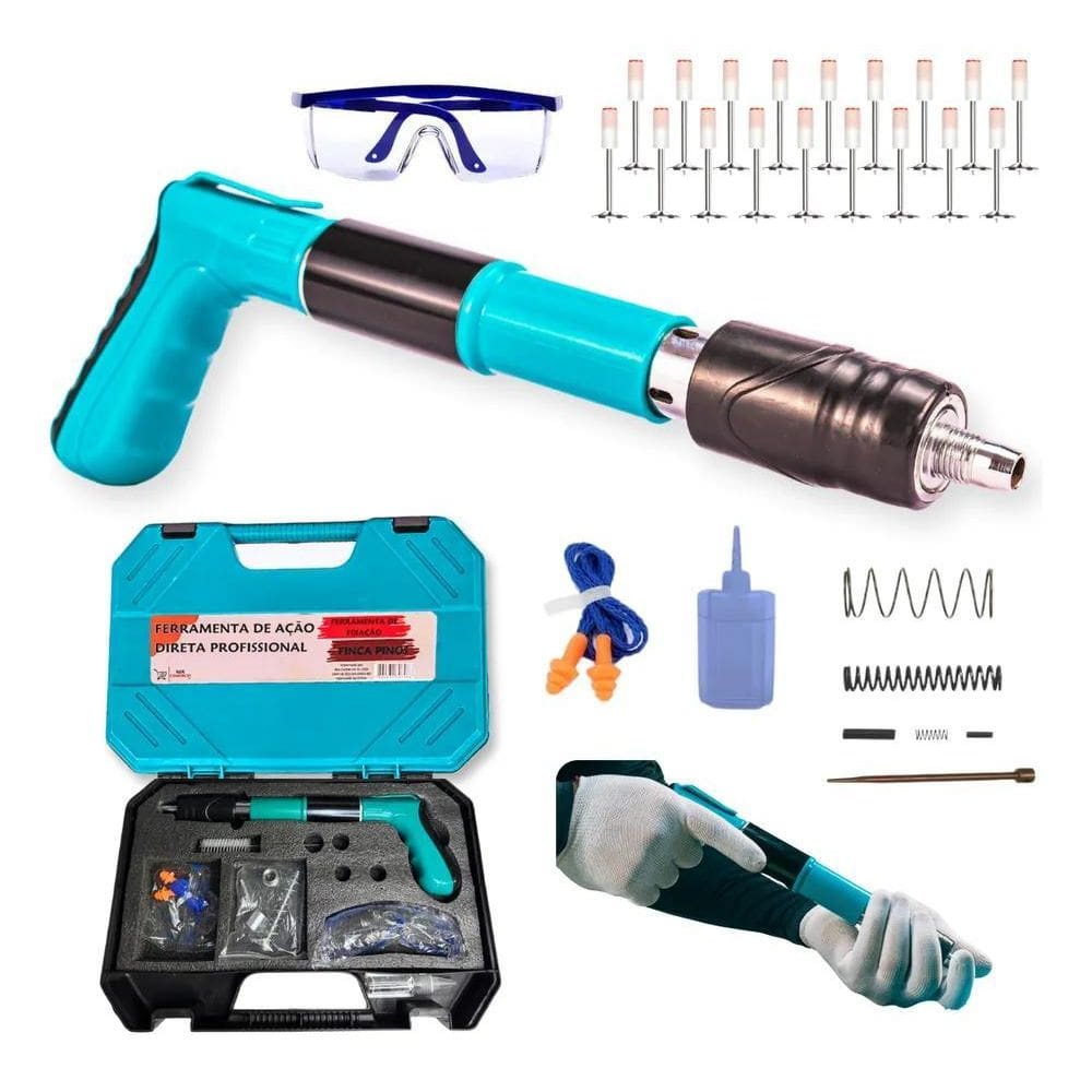 2X Kit Pistola + 100 Pregos Finca Pino Profissional Ferramen