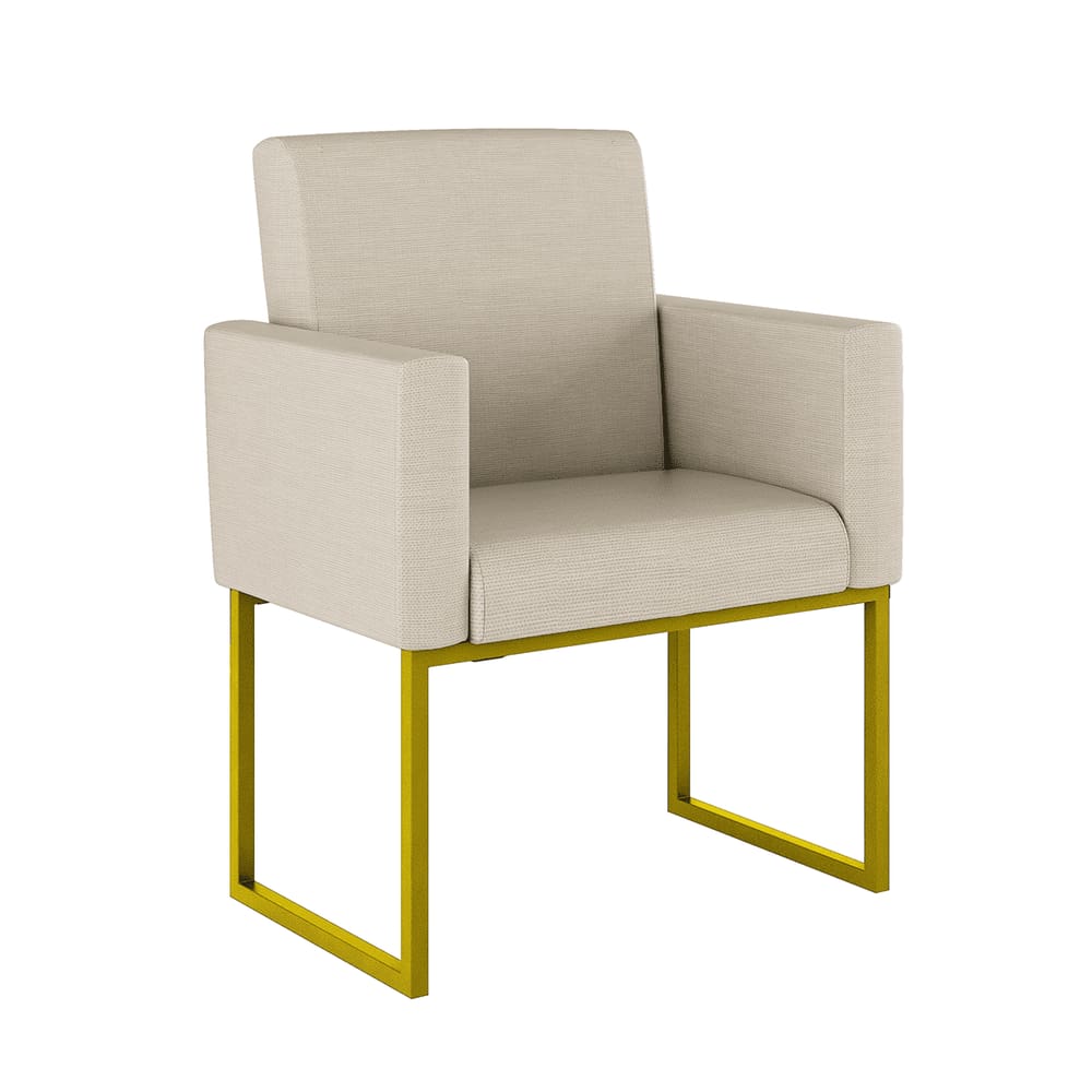 Poltrona Decorativa Nina em Linho com Base em Metal Dourado