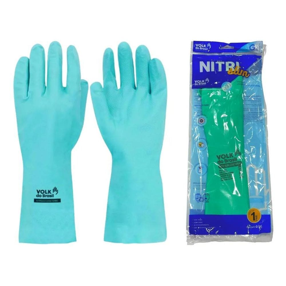 2X Luva Nitrílica Verde Com Forro Produtos Químicos Limpeza