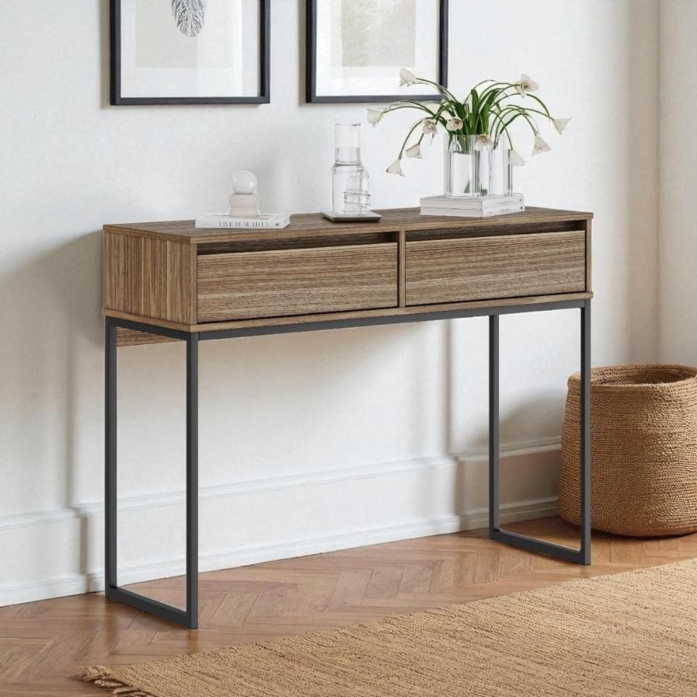 Aparador Moderno Estilo Industrial Com Base Metal 2 Gavetas - Affara Affara