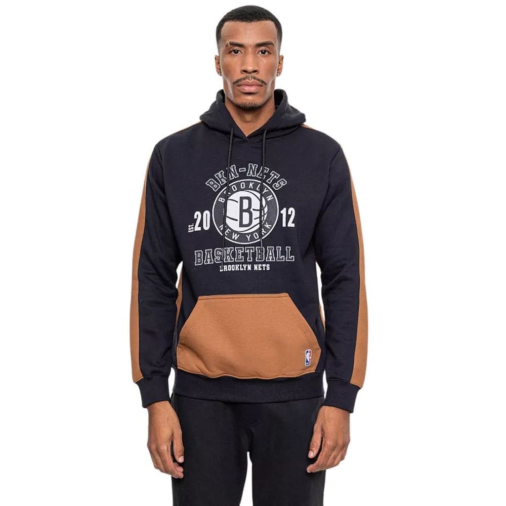 Moletom Brooklyn Nets autêntico NBA Bolso Canguru Preto e Marrom