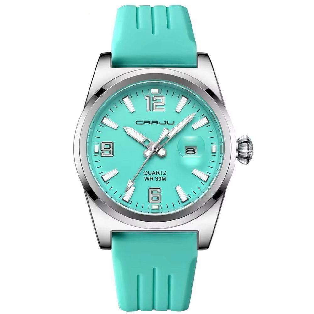 Relógio De Pulso Quartzo Esportivo À Prova Da Água Pulseira Silicone Azul Claro