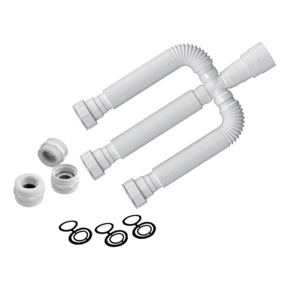 2X Sifão Para Cuba Tripla Sanfonado Conexão Extensão Univers