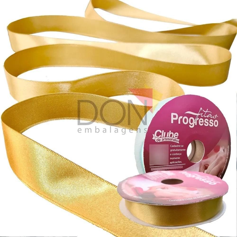 Fita De Cetim Nº02 - 10Mm Com 50 Metros Cor Dourado 1353