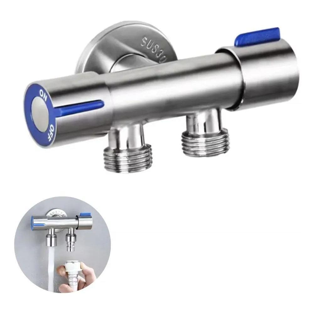 2X Torneira Registro T Duas Saídas De Água Inox Válvula Dupl