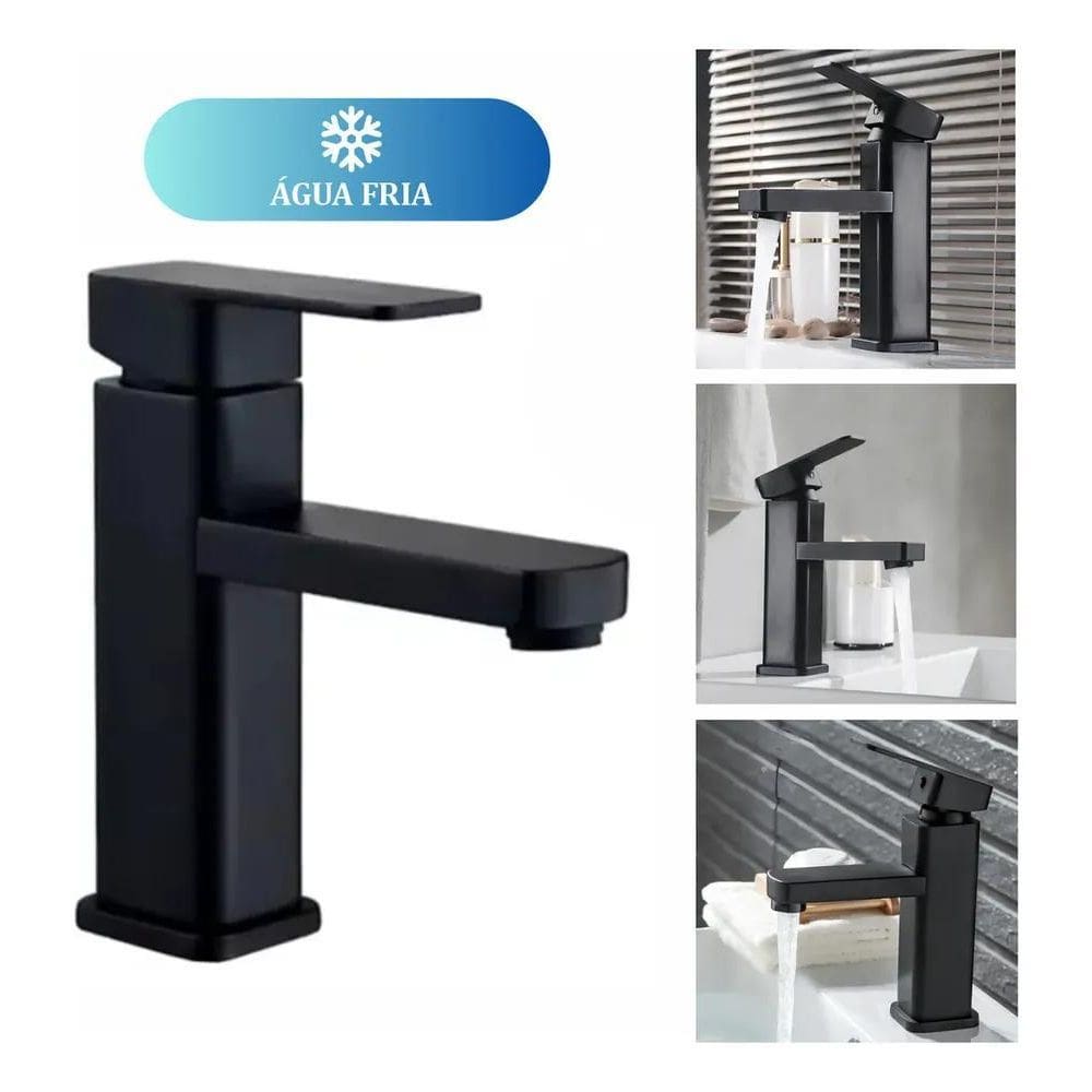 2X Torneira Monocomando Banheiro Bica Baixa Preta Fosca Inox