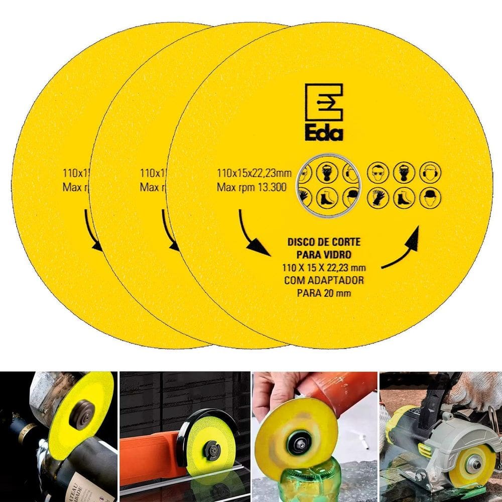 Kit 3 Discos De Corte 110Mm Fino Vidro Cerâmica Porcelanato