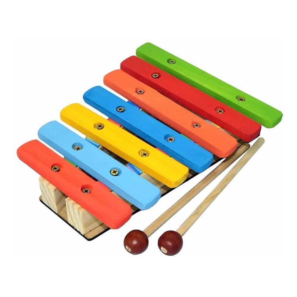 2X Xilofone Infantil Pedagógico 7 Notas Colorido Com 2 Baquet