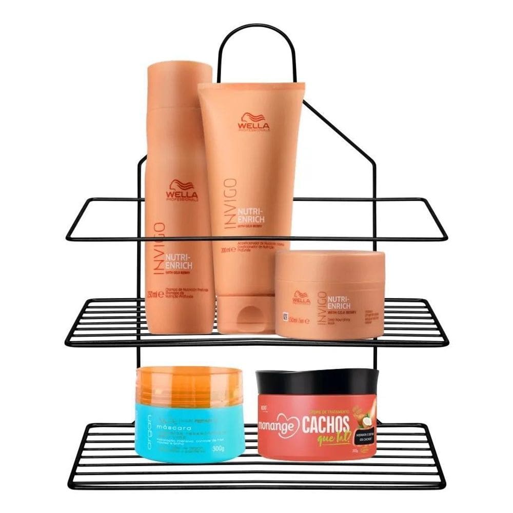 2X Porta Suporte Xampoo Shampoo Aramado Duplo Preto Registro